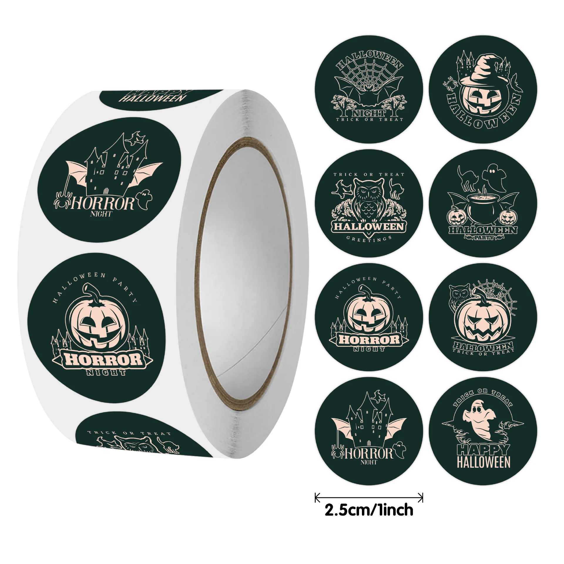 

500pcs/Roll Black Halloween Horror Cartoon Sealing Stickers DIY PVC Laptop Decals Decoration Reward Gift Toy