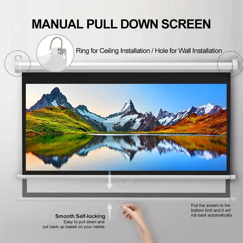 Pull Down projector screen alr 120 inch home theater pvc screen projector  in house projector screen