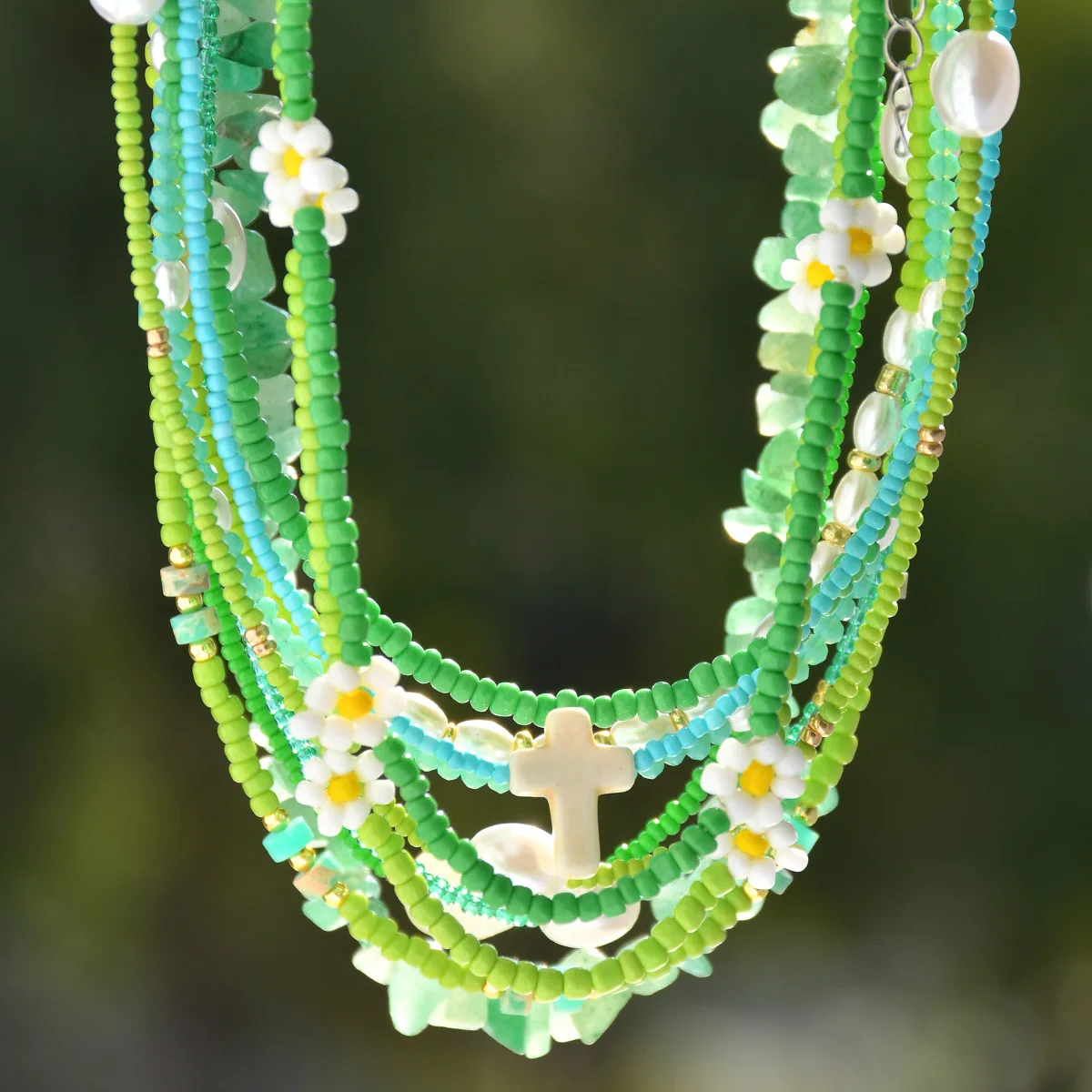 Rice bead necklace Originality Pendant Flowers Bohemia Adjustable Design Hand knitting Female Fashion Simple Beaded necklace