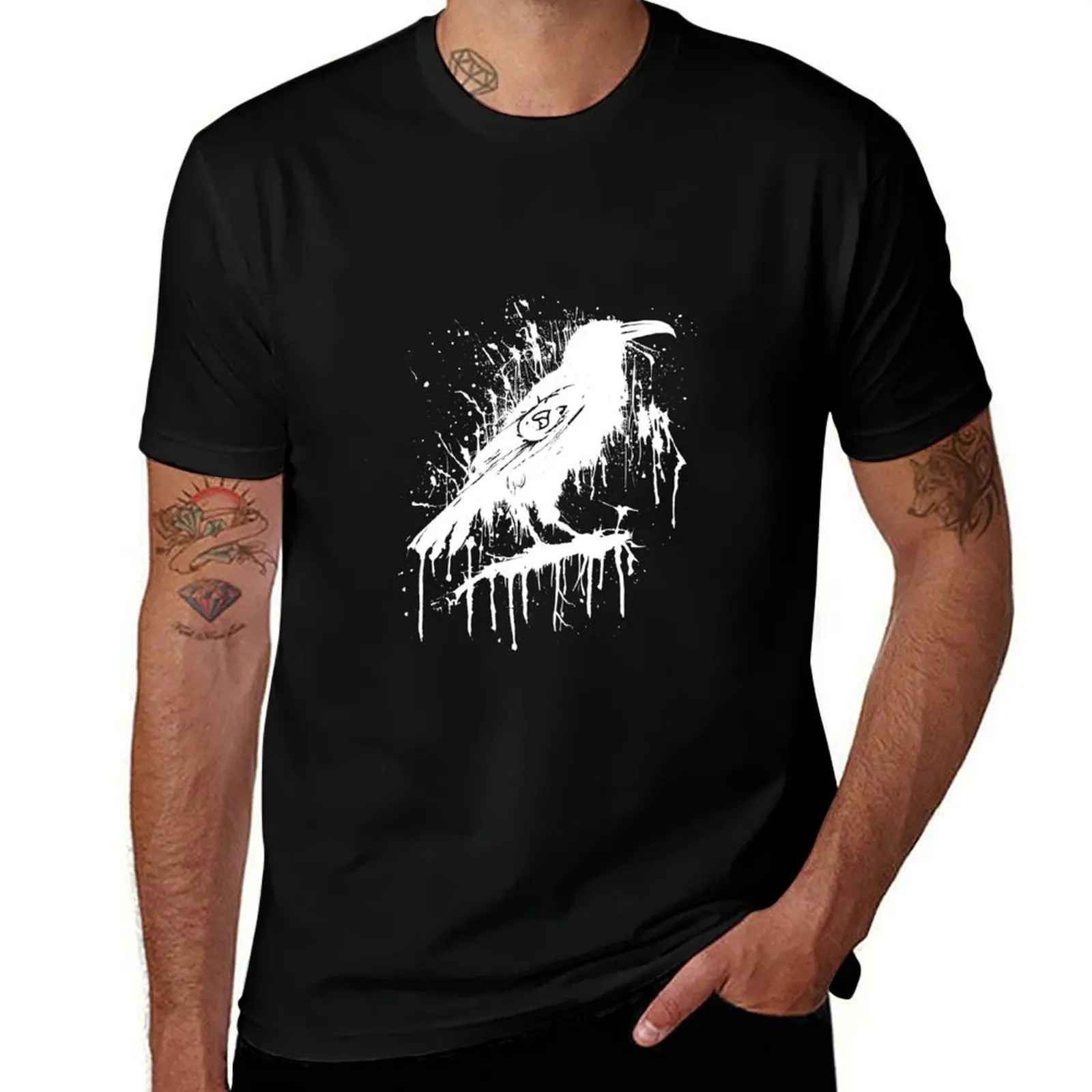White Raven Splatter Art T-Shirt Street Style Casual Tee Shirt T-Shirt