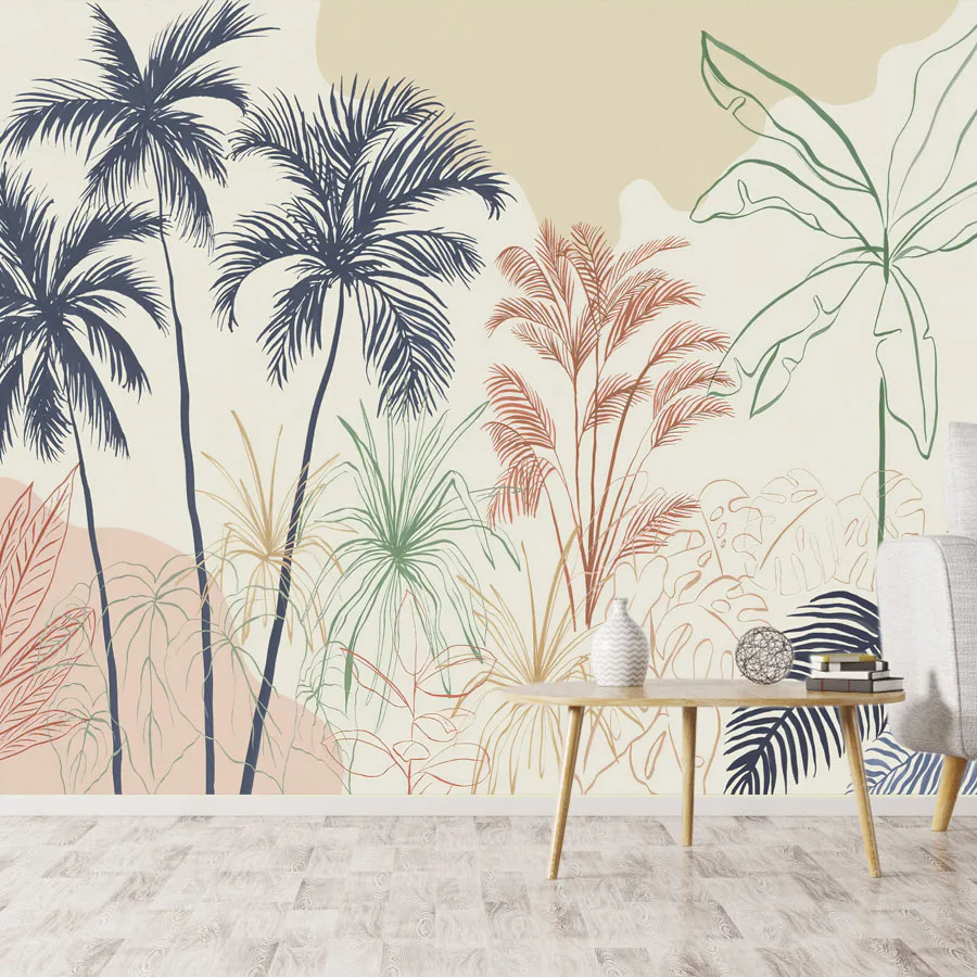 

Пользовательские современные обои с пальмами, обои для гостиной, настенные обои, домашний декор, панель, нетканая детская кровать, фреска