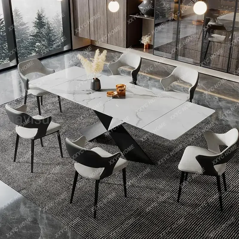 Nordic Style Fashion Table With Stability Rock Slab Tabletop Home Furniture Kitchen Rectangle Table Modern Dining Table 6 Chairs