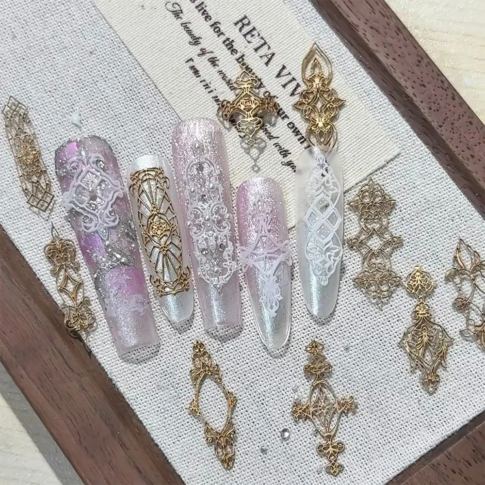 1 قطعة قلادة الفرنسية الأحجار الكريمة مسمار قالب ثلاثية الأبعاد إطار صور الباروك زهرة القلب سحر الأظافر ختم DIY بها بنفسك سيليكون قالب مانيكير #3