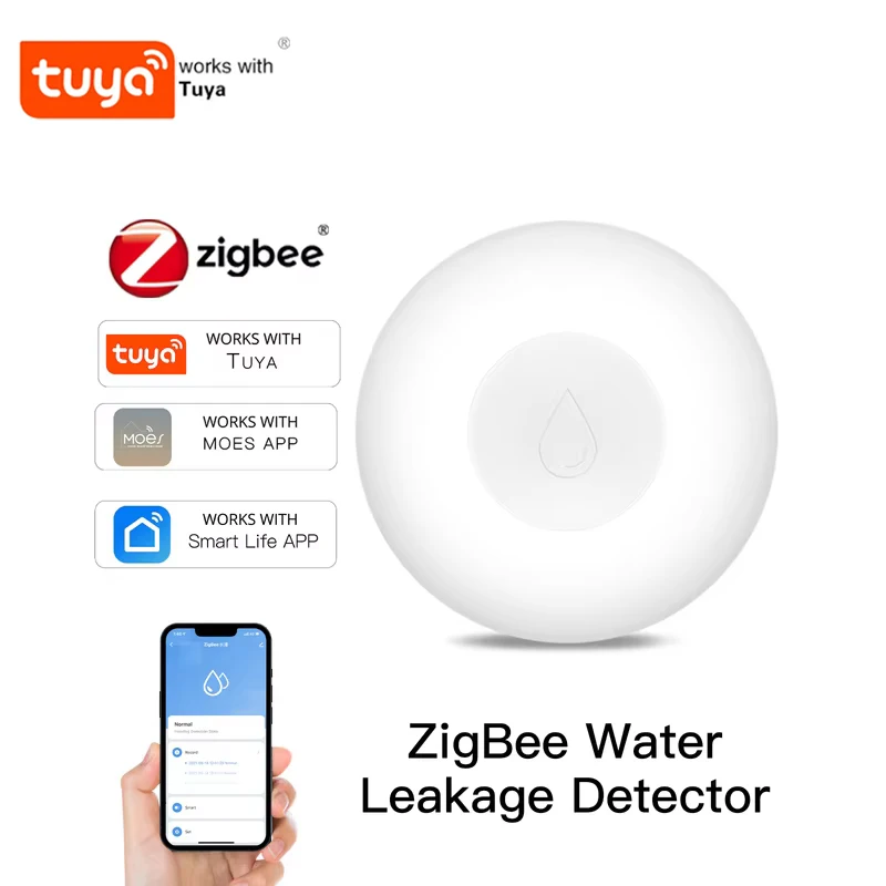 ZigBee Flood Sensor Water Leakage Detector Water Tank Full Alert Overflow Security Alarm System Tuya Smart App Remote Control