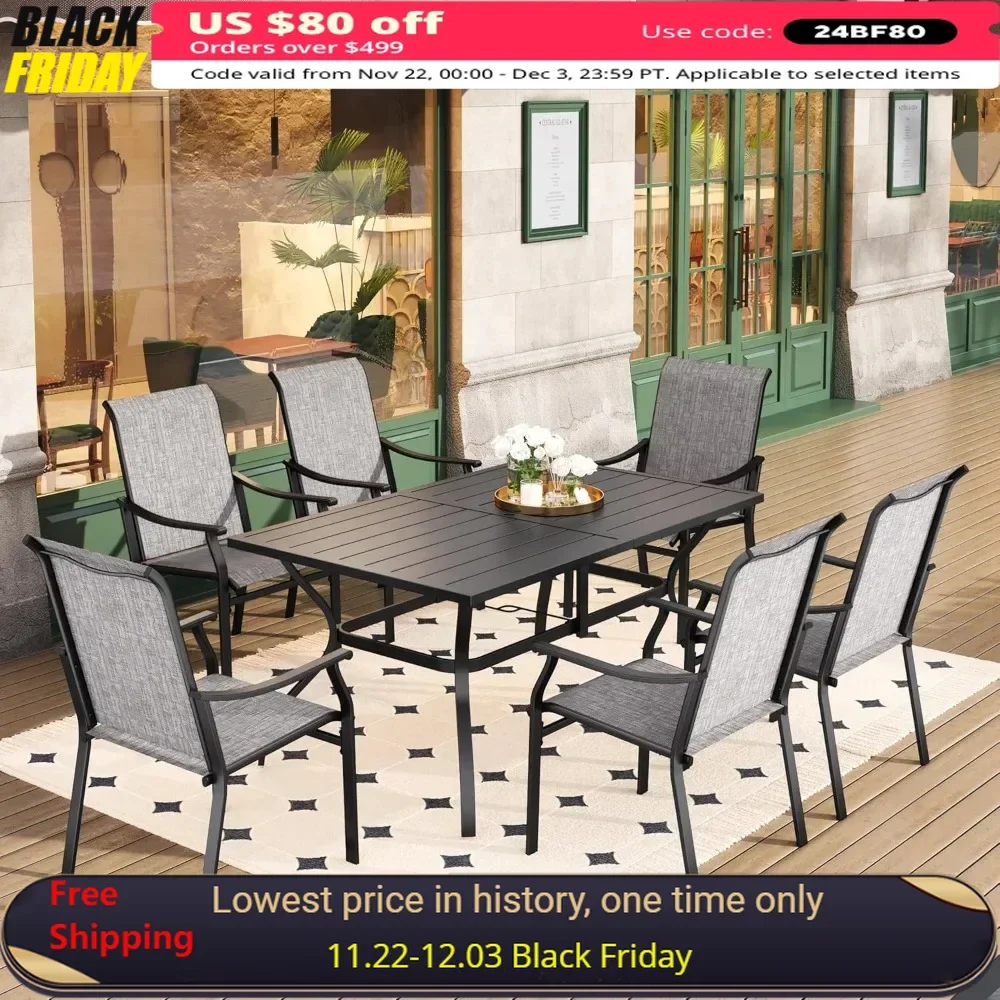 7Piece Patio Dining Sets, 6 Textilene Chairs and 1Rectangular Metal Dining Table,for Deck Backyard Lawn Porch,Outdoor Dining Set