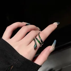 Spiritual Slytherin Snake Opening Ring for Women Girls Silver Color Personality Green Blue Stone Rings Female Punk Party Jewelry