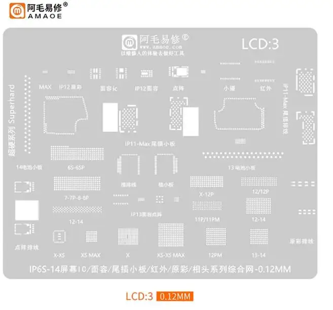 Amaoe BGA Reballing Stencil, LCD Screen Cable Tin Template, Steel Mesh Face ID Dot Matrix Projector,For iPhone 6-14ProMax