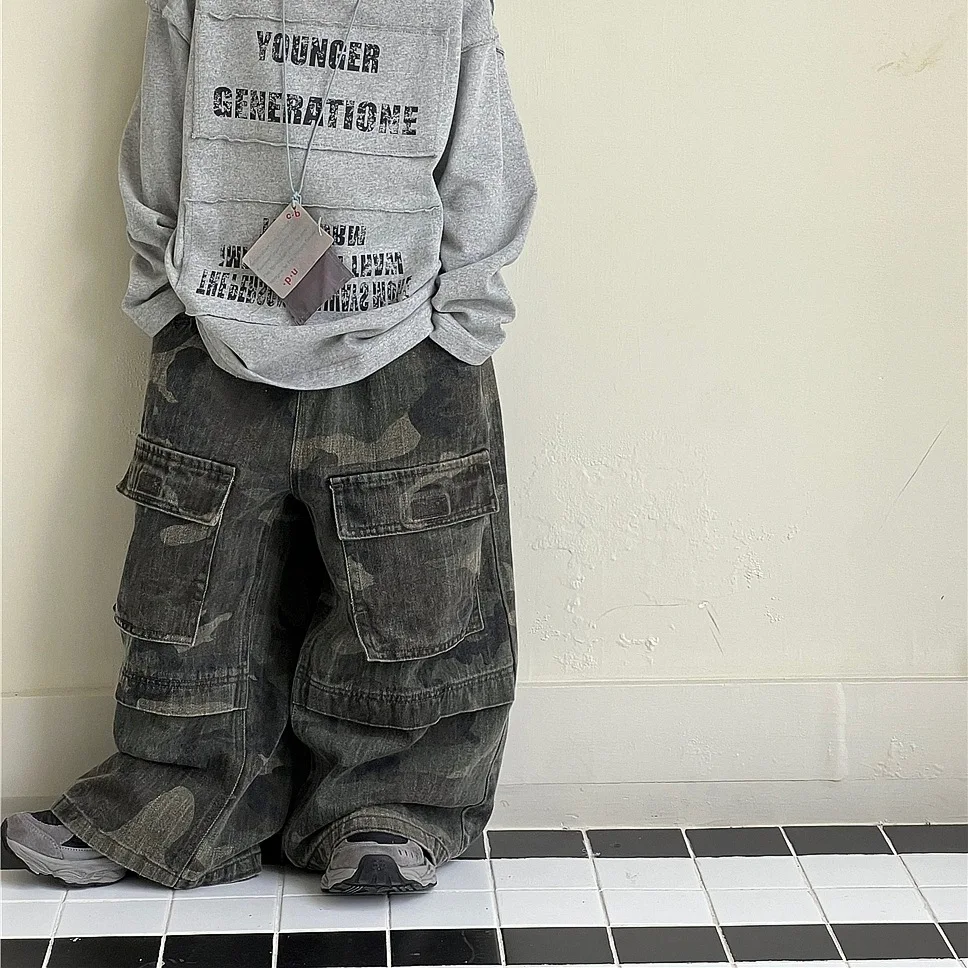 Pantalons de travail camouflage pour garçons, édition coréenne, Style occidental, pantalons décontractés tendance pour enfants de la taille moyenne à grande taille, automne 2025