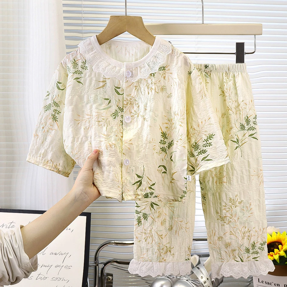 

Лето-Осенний комплект домашней одежды с длинными рукавами, комплекты одежды для сна для девочек, детские пижамы, весенний костюм с кондиционером для маленьких девочек