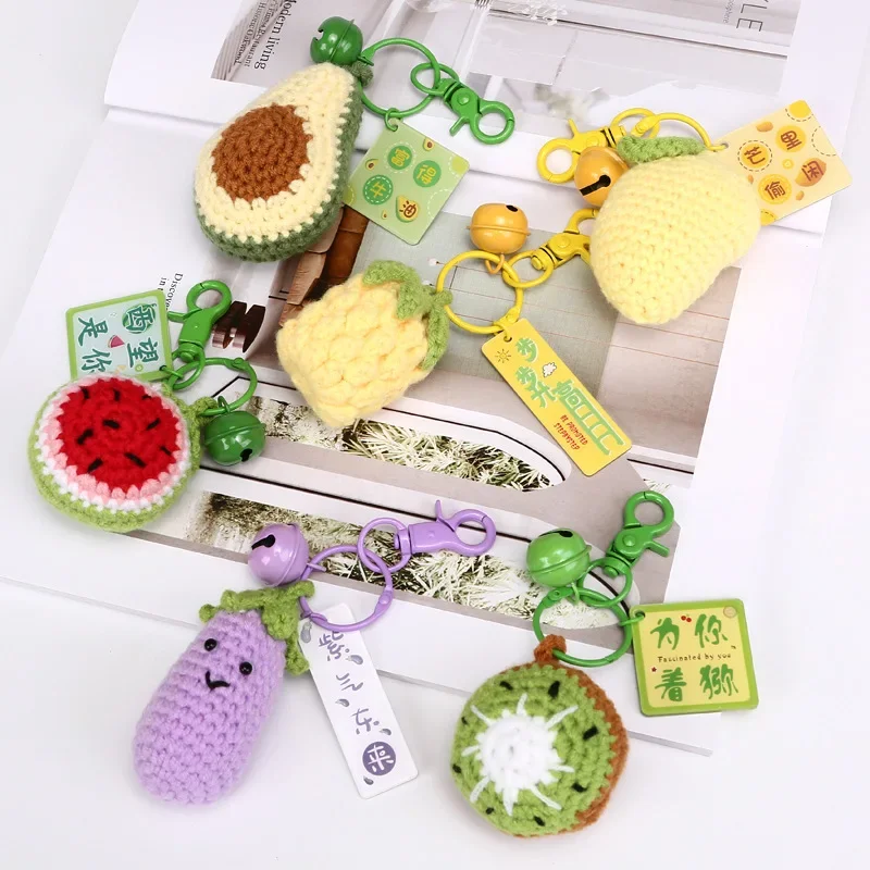 Lemon Crochet Keychain Cute Fruit Knitted Llaveros Crochet Woven KeychainsCreative Bag Pendant Car Key Chain