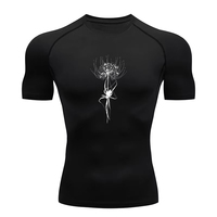 Men's compression T-shirt, Gym running quick breathable dry fitted sportswear,  death blossom printed T-shirt short sleeve RL352
