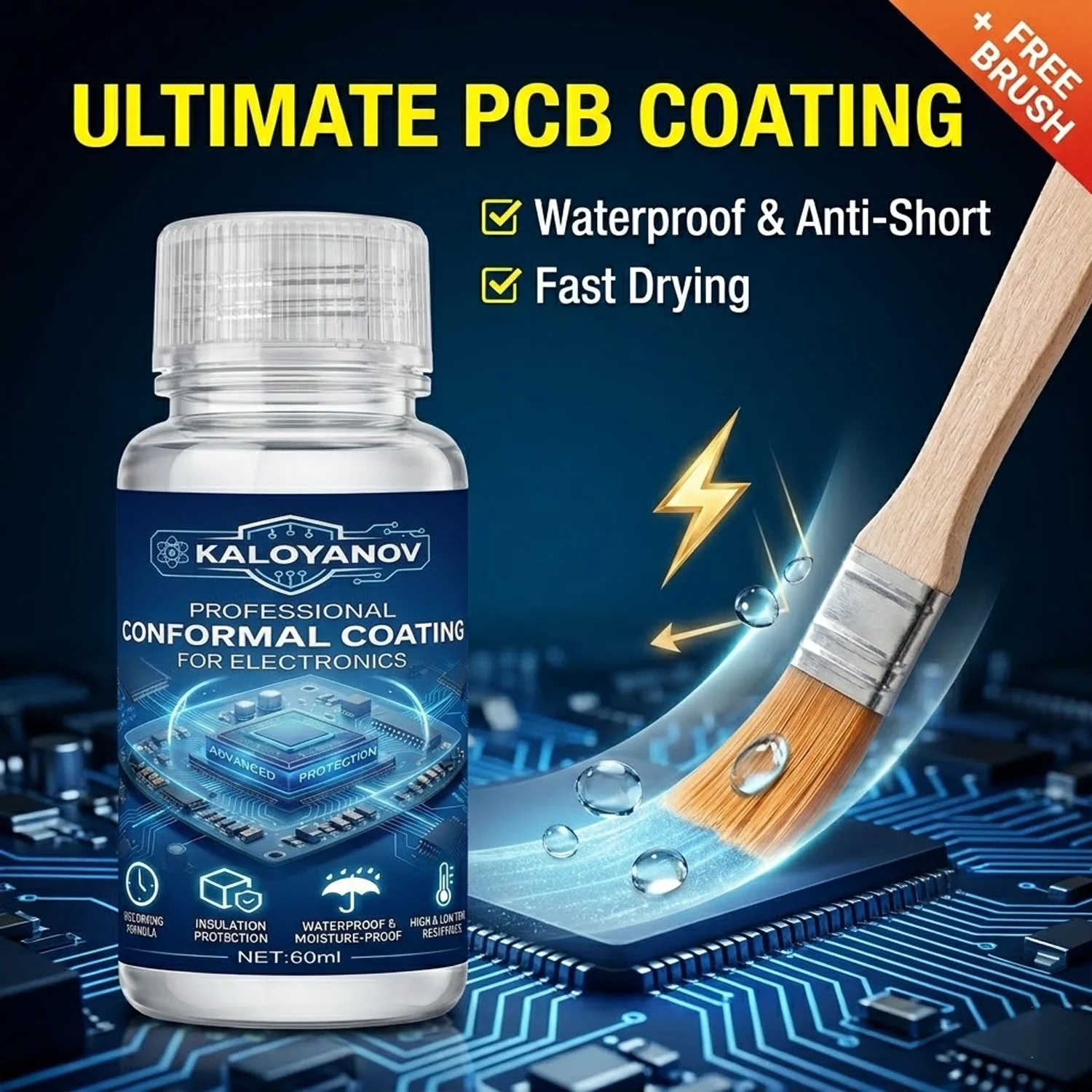 Fast Dry Transparent PCB Conformal Coating Waterproof Liquid Insulation Paint 60ml Protects Electronic Circuit Boards with Brush