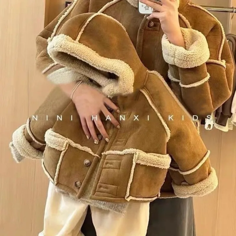 Boys and Girls Coat Autumn/Winter New Style Children\'s Double sided Wear Lamb Wool Thick Warm Jacket