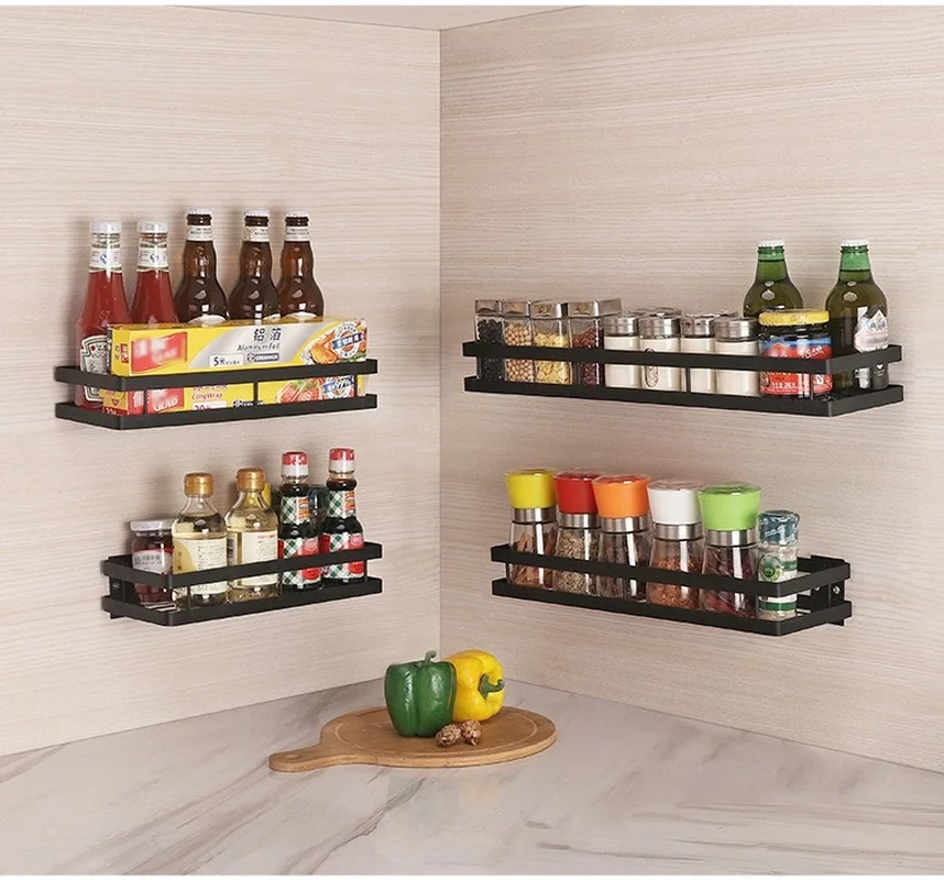 Kitchen Organizer Wall Mount Bracket Holder Wall Storage Shelf For Spice Jar Rack Cabinet Shelves Kitchen Gadgets Supplies MJ