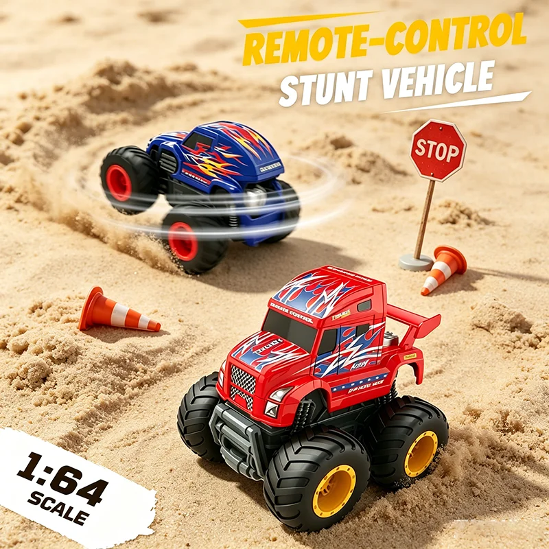 Mini 1/64 RC Car Remote Control Stunt Truck with 360-Degree Rotation And LED Lights Wireless Toy Vehicle for Children Boys Gift