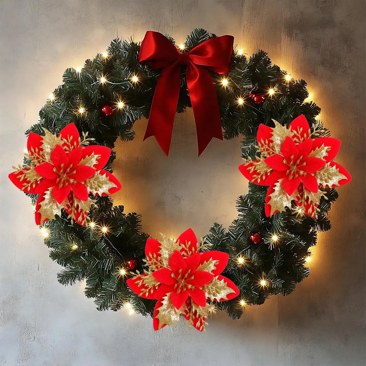 5/10Pcs 14.5cm Christmas Decoration Artifical Flower Ornaments Pink Red Gold Glitter Fake Flowers For Xmas Tree Home Decor image 2