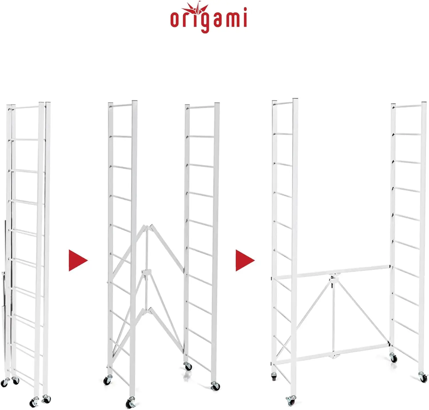 Origami R2 Series Folding Heavy Duty Steel Storage Rack Adjustable Shelving Portable Home Organization Unit With Wheels, Set Of