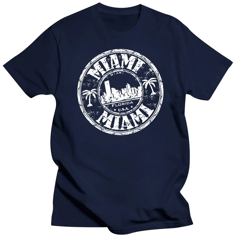 100% Cotton T-shirts For Man Miami Florida Palms Beach Stamp Vintage T-shirt For Men - 0178