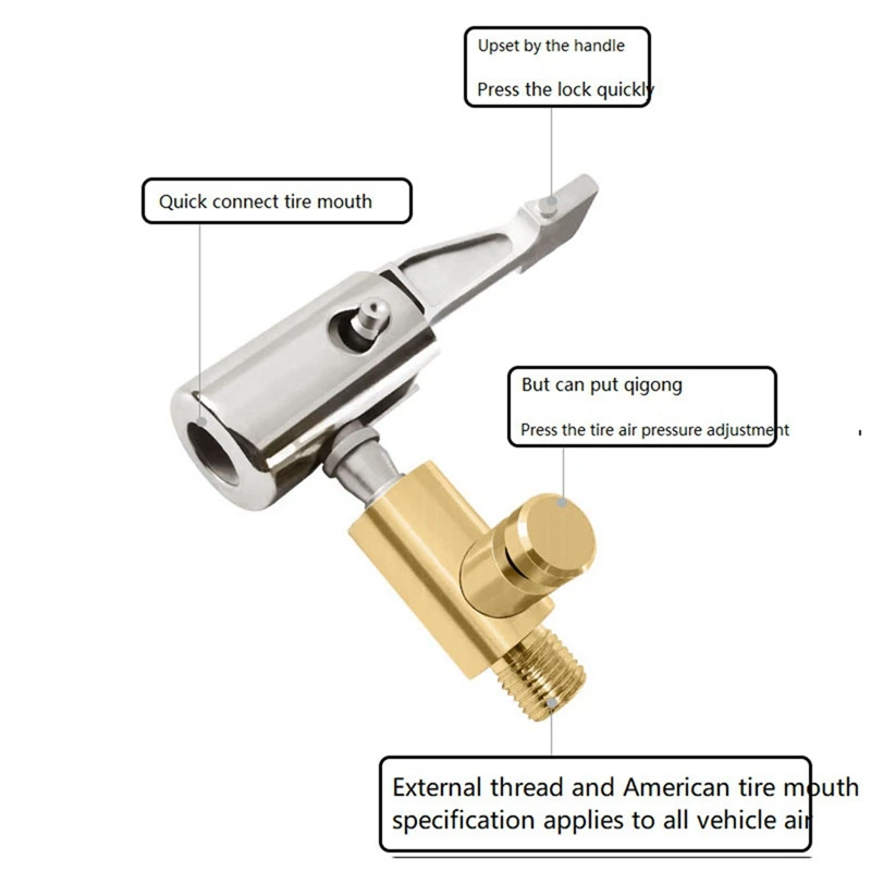 Air Pump Nozzle Adapter With Deflation Inflator Valve Connector Head Clip Metal Fast Conversion Car