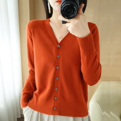 Spring New Andy Velvet Knit V-Neck Solid Color Casual Fashion Comfortable Loose Knit Cardigan V-Neck Long Sleeve Sweater -ZD035