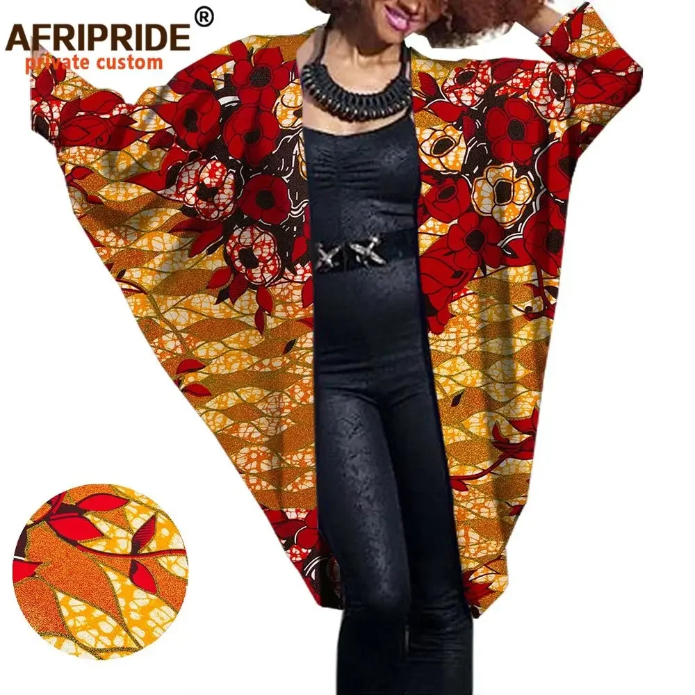 2024 African Clothes for Women Bat Coat Private Custom Autumn Casual Female Cloak Coat Super Batik Cotton Plus Size A722416