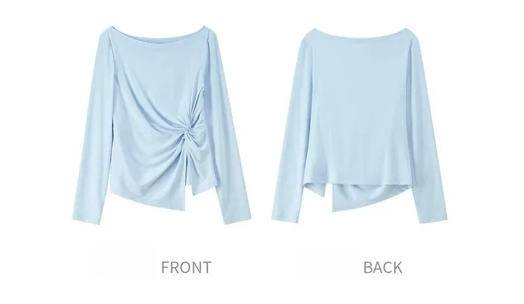 SENTUBILA Lyocell-T-Shirts für Damen, Frühling 2026, schulterfreier Ausschnitt, verdrehter, unregelmäßiger Saum, schlichte Strickoberteile W61TL5033 – Detail 32