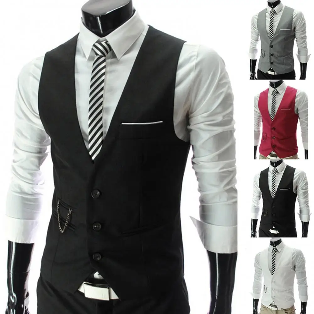 Men Blazer Waistcoat Casual Classic Suit Vest Business Formal Dress Sleeveless Jacket Vest Wedding Groom Attendant Suits Vest