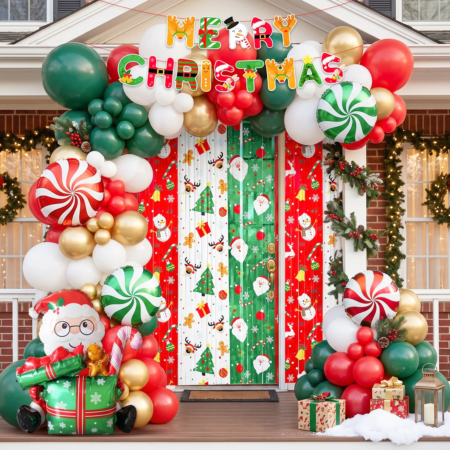 95 Pcs Christmas Party Decorations Set - Santa Claus Foil Balloon & Christmas Candy Foil Balloons Banner Latex Balloons & Xmas Rain Curtain Etc Xmas Party Decorations Supplies