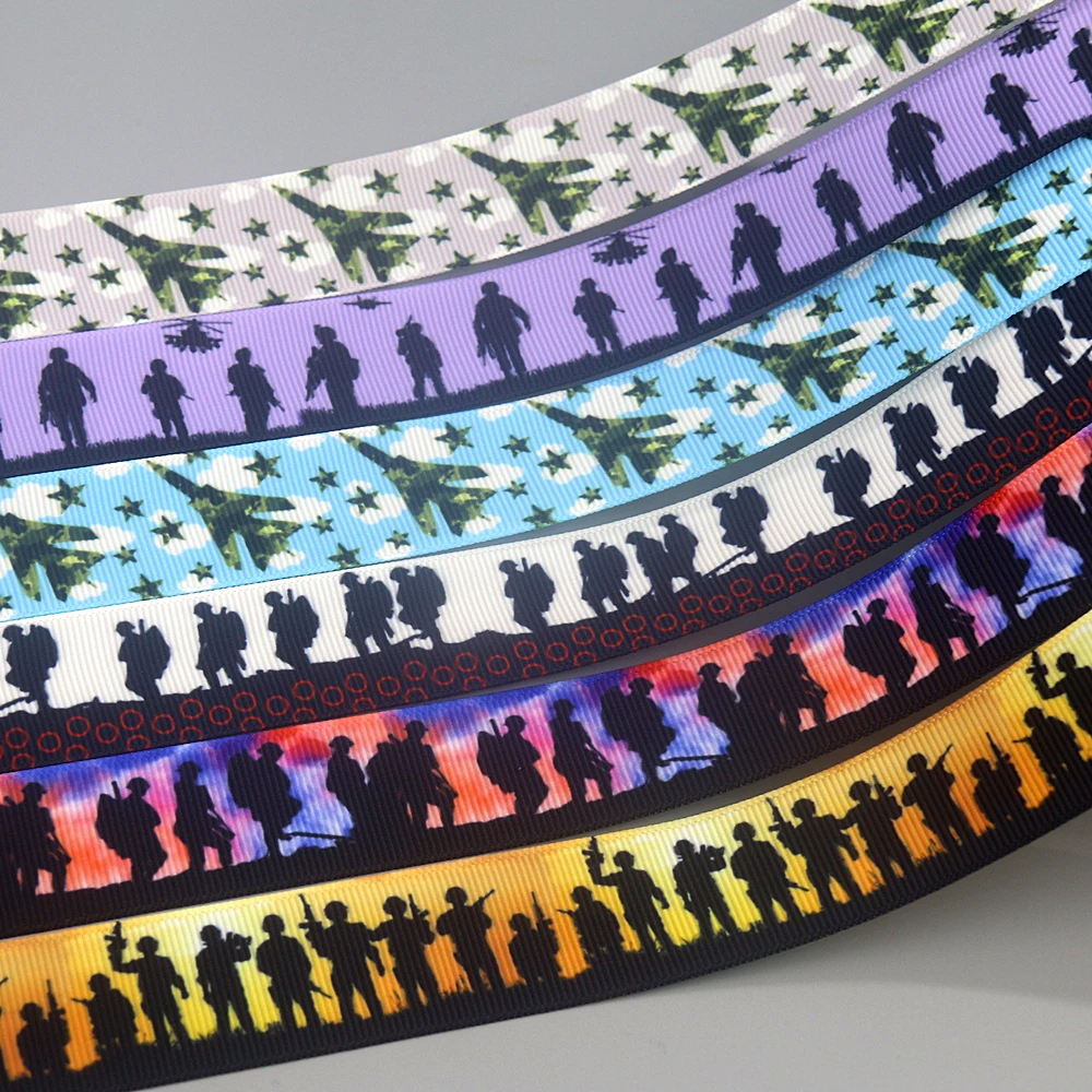 DHK 50yards Army Airplane Force Printed Grosgrain Ribbon Accessories Material Decoration Collar DIY Sewing Craft S2379