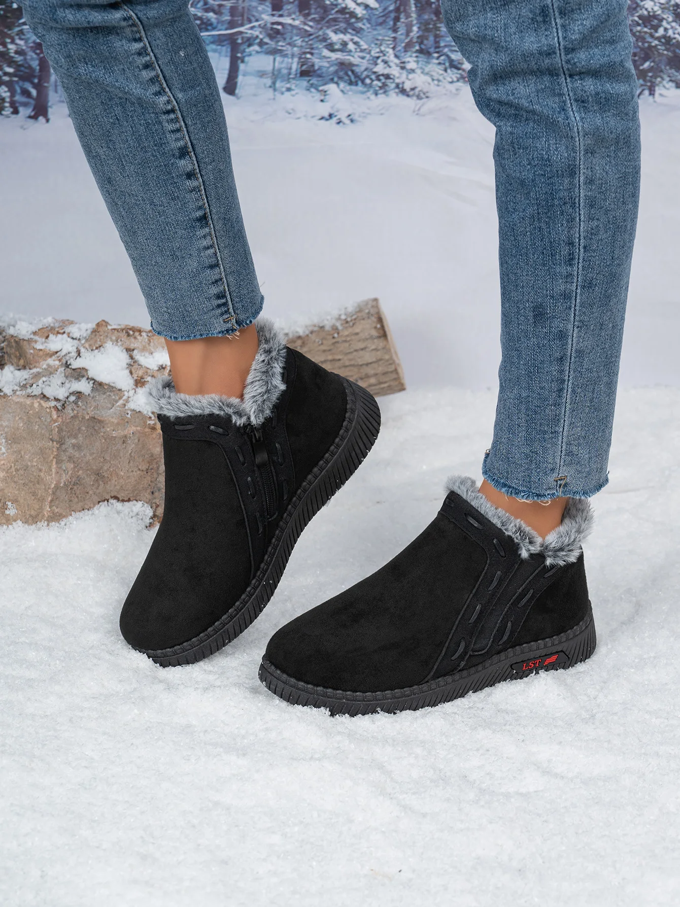 Damen-Winterstiefel Braun Damen-Knöchelstiefel mit seitlichem Reißverschluss, warm gefüttert mit Fleece, rutschfeste flache Schneestiefel für den täglichen Outdoor-Gebrauch. – Detail 20