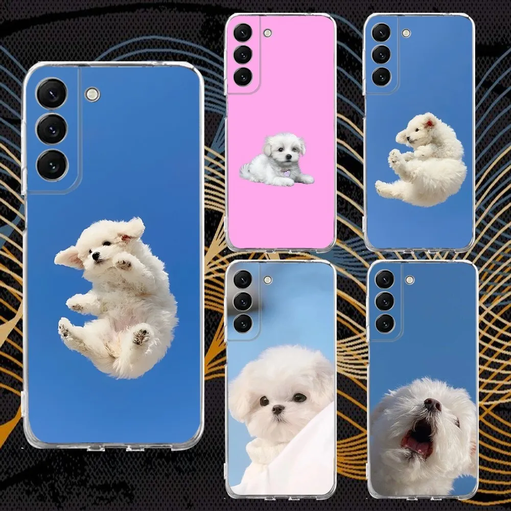 

Cute Puppy Maltese Dog Phone Case Silicone For Samsung S30,S23,21,22,20 Ultra,S20 FE lite,S10,9,PIus Note20ultra Cover Clear