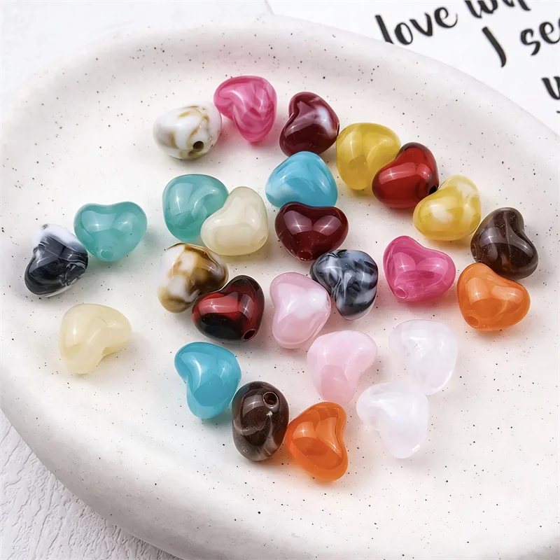 

Wholesale 300pcs/lot 10mm color print cartoon hearts shape resin straight hole beads diy jewelry garment hair accessory