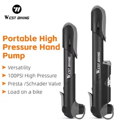 WEST BIKING Portable Bicycle Pump Mini Hand Pump Gauge Cycling Air Pump Ball Toy Tire Inflator Schrader Presta For MTB Road Bike