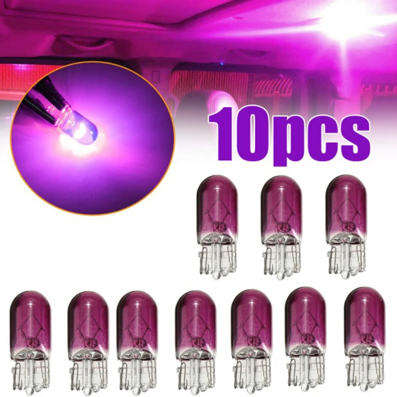 10pcs Purple T10 12V W5W Wedge Interior Car Dashboard Dash Panel Gauge Bulb Bulbs for Car Styling Light Bulbs Accessories