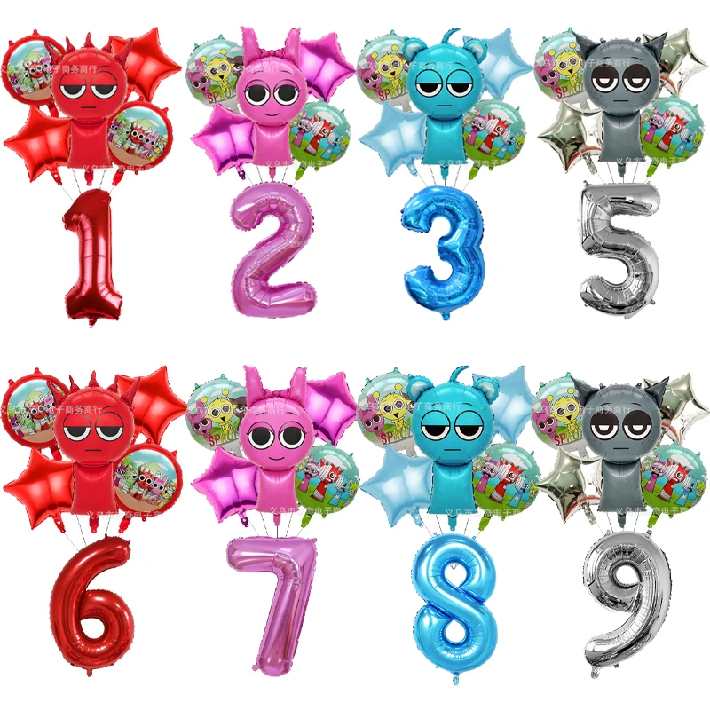 Sprunki Birthday Balloons Kids Anime Digit 1-10 Ballons Gender Reveal Baby Shower Party Decoration Children Toys Gift Hot Sales