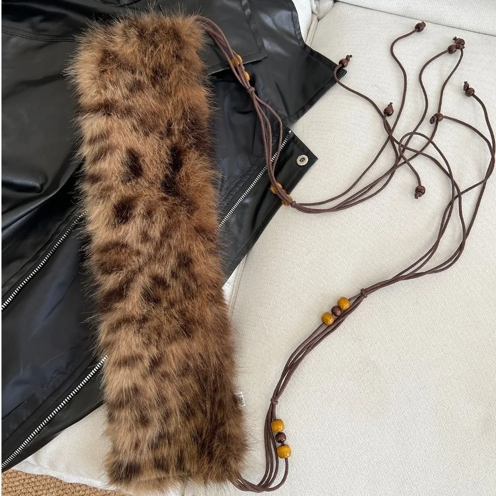 

Модный пояс Y2K с меховым воротником-шарфом, деревянными бусинами, в милом стиле, пушистый, в корейском стиле, панк-ремень, декор для джинсов