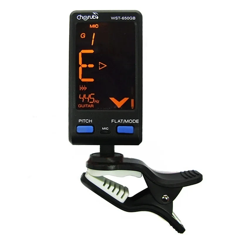 Cherub Professional Tuner WST-650GB for Guitar Bass Auto Clip-on/Mic Pickup Mode Support Pitch/Flat Adjustment LCD Display