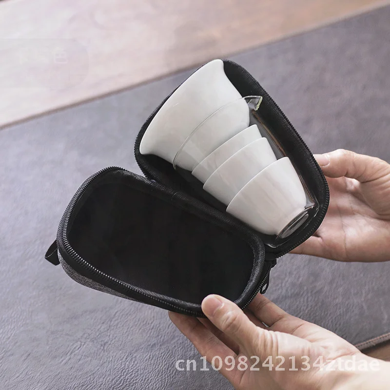 

Портативный белый фарфоровый чайный сервиз Dehua для кунг-фу, дорожная экспресс-чашка, минималистичный дизайн, подарочная чашка для чая с логотипом для бизнеса