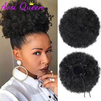 AOSI sentetik İpli Bun Chignon saç parçaları ipeksi Afro siyah büyük büyük piyano rengi ile klip kısa Kinky kıvırcık