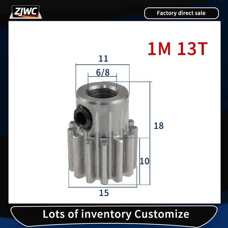 1Pc Spur Gear Pinion 1M 13T 13 Teeth Mod 1 Bore 6mm 8mm Right Teeth 45# Steel Gear