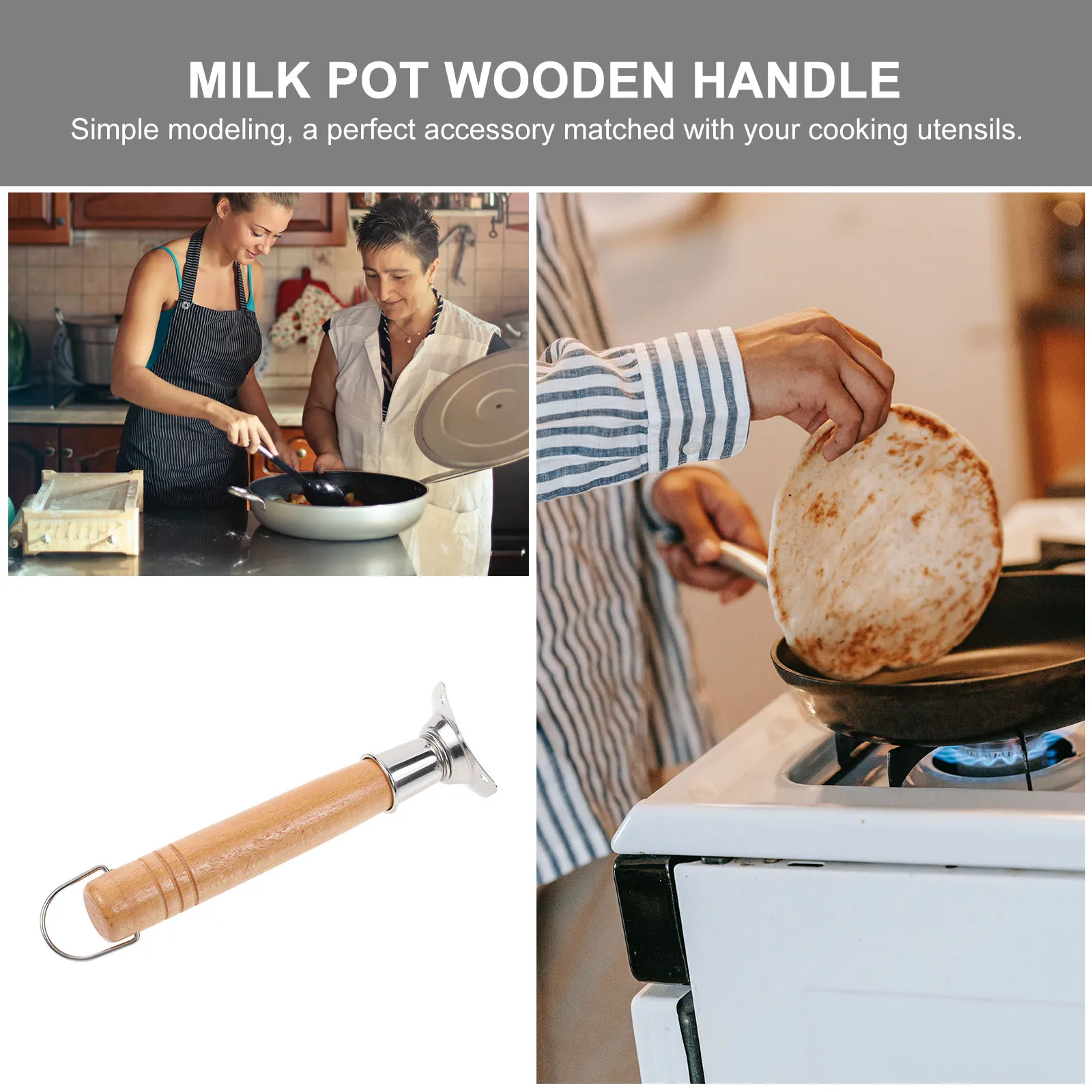 

2Pcs Soup Pot Handle Wooden Pan Replacement Ergonomic Design Hanging Hole Heat Resistant Strong Bearing Capacity Milk Pot Grip