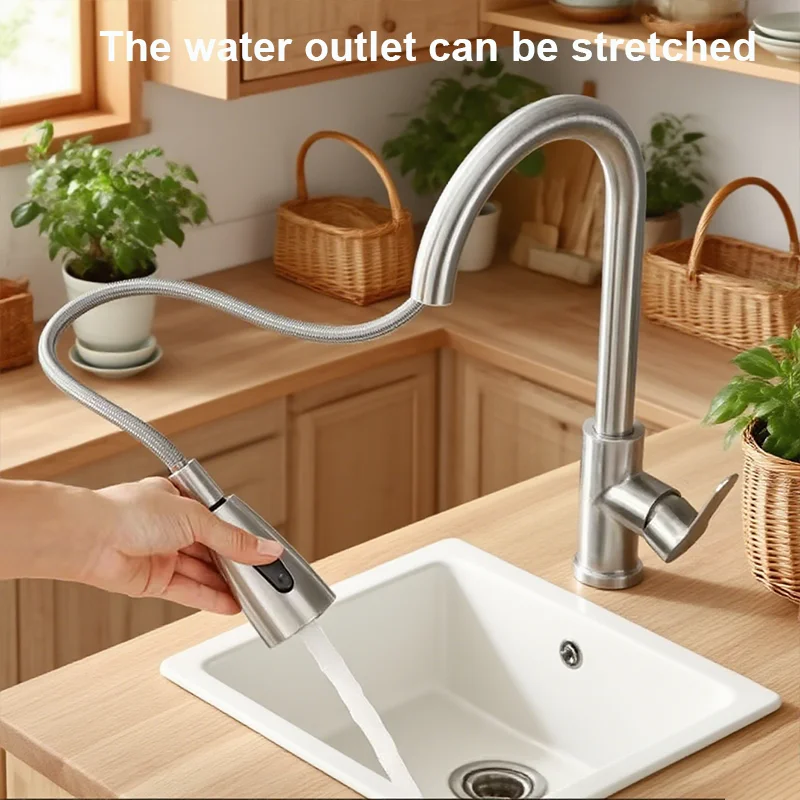 Stainless Steel Kitchen Faucet Single Hole Sprayer 360 Swivel Sink Mixer Faucet with Flow Spray Head for Cooking and Cleaning