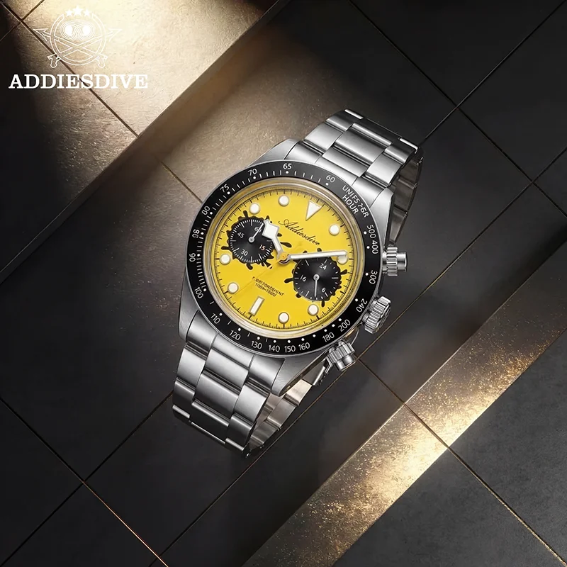 

Мужские кварцевые часы ADDIESDIVE VK64, хронограф, часы с керамическим безелем и стеклом Bubble Glass, светящиеся, водонепроницаемые до 100 м, персонализированные часы, новинка