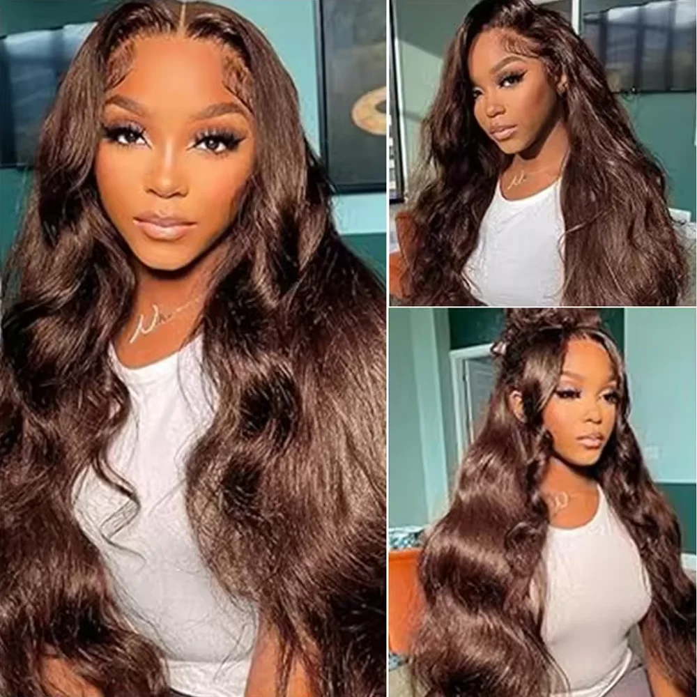 

13x4 HD кружевные фронтальные парики, # 4 шоколадно-коричневых объемных волн, 30, 38 дюймов, 250 плотность бразильских человеческих волос