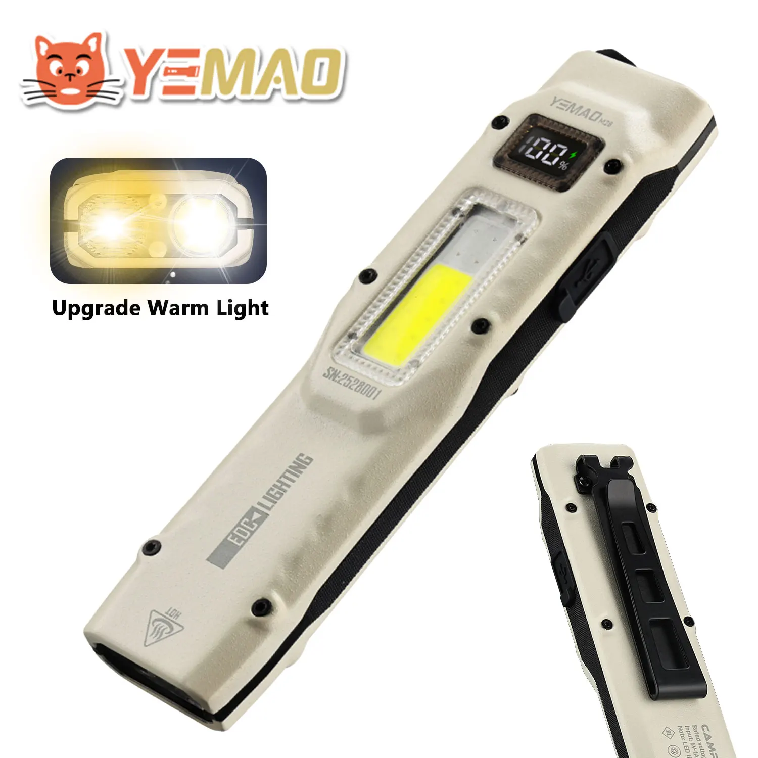 YEMAO M28 السوبر مشرق EDC مصباح يدوي 880 لومينز قابلة للشحن التكتيكية مصباح شعلة المدمج في بطارية ليثيوم أيون للتخييم في حالات الطوارئ
