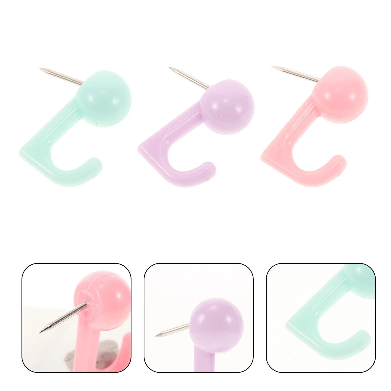 

50 Pcs Hook Push Macaron Color Decorative Thumb Tacks Steel Wire Wall Hanging Cork Board for Office Home Classroom