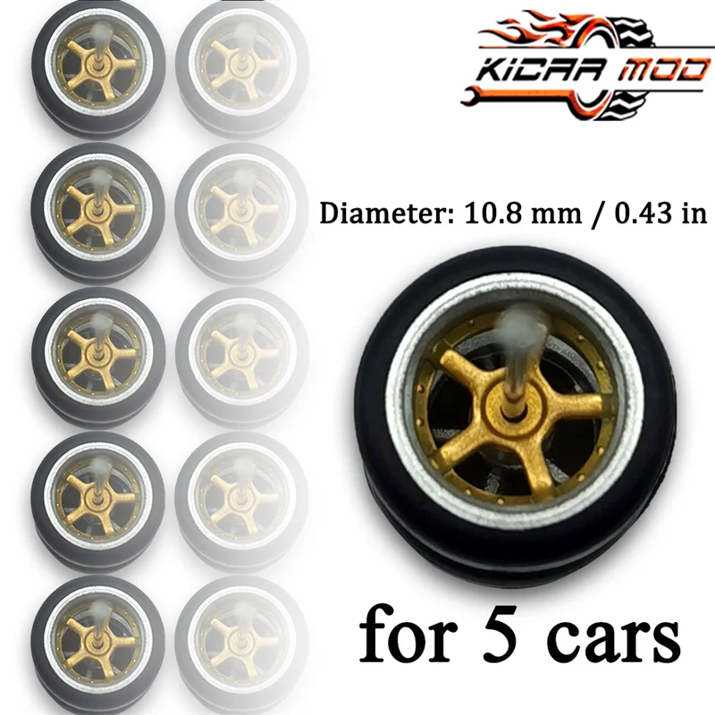 1/64 Räder mit festen Gummireifen, fünf Speichen, 2 Stück für Spielzeugmodell-Druckgussautos, Umbauteile für MINIGT (5 Sets für 5 Autos) – Detail 10