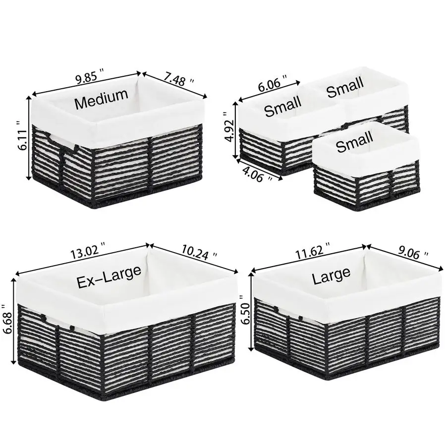 

Плетеная корзина для хранения, набор из 6 корзин для организации пространства, плетеные корзины с ручками, прямоугольные плетеные корзины для полок.