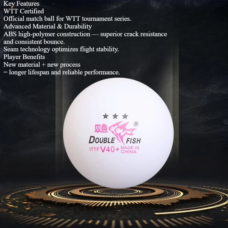 1/2/3BOX  DOUBLE FISH 3 Stars ITTF Ping Pong Balls V40+ ABS New Material 6pc/1box WTT Series Match Specific Table Tennis Balls