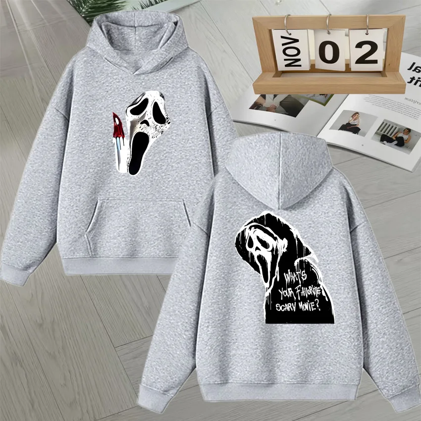 Horror Halloween Graphic Double Sided Print Hoodies Streetwear Style Hoodie Long sleeve Autumn Winter Fleece Sweatshirts Unisex